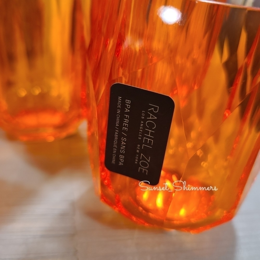 NEW RACHEL ZOE 4pc Set ORANGE ACRYLIC Crystal TUMBLER Cup Drink GLASSES NEW - Picture 2 of 7